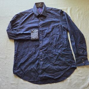 Robert Graham Shirt Mens Large Blue Paisley Embroidered Accent Long Sleeve